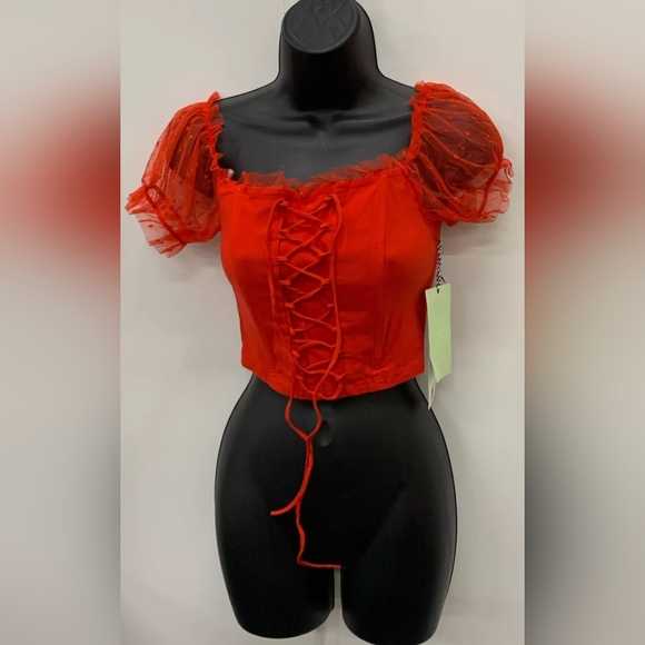 iris Tops - NWT Iris Los Angeles Lace Front Cropped Top Red Blouse Size Small